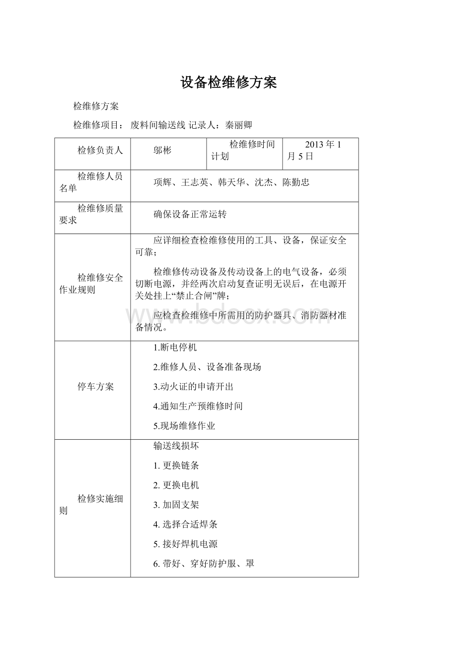 设备检维修方案Word文档格式.docx_第1页