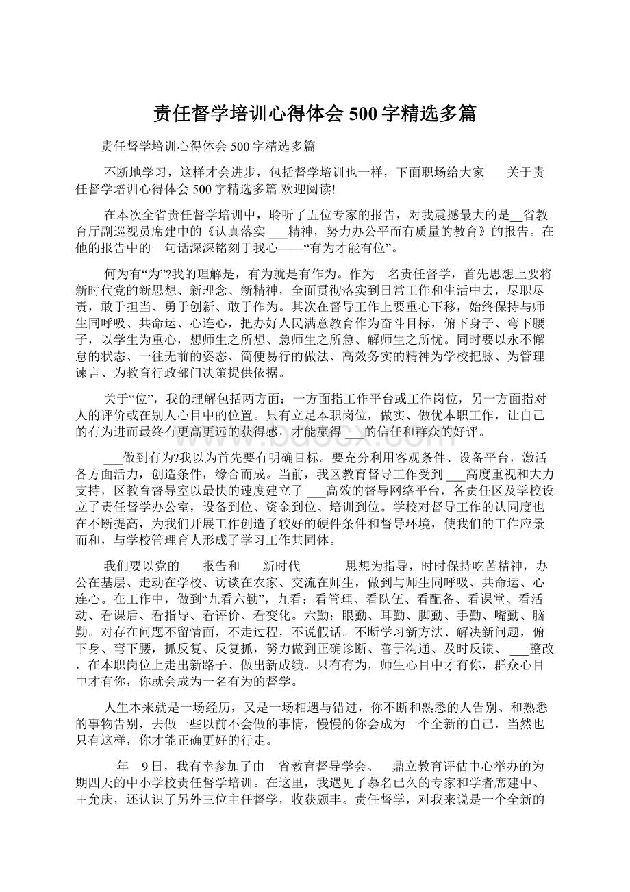 责任督学培训心得体会500字精选多篇文档格式.docx_第1页