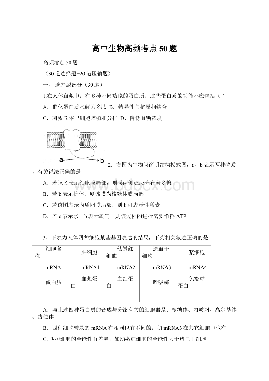 高中生物高频考点50题Word格式.docx_第1页