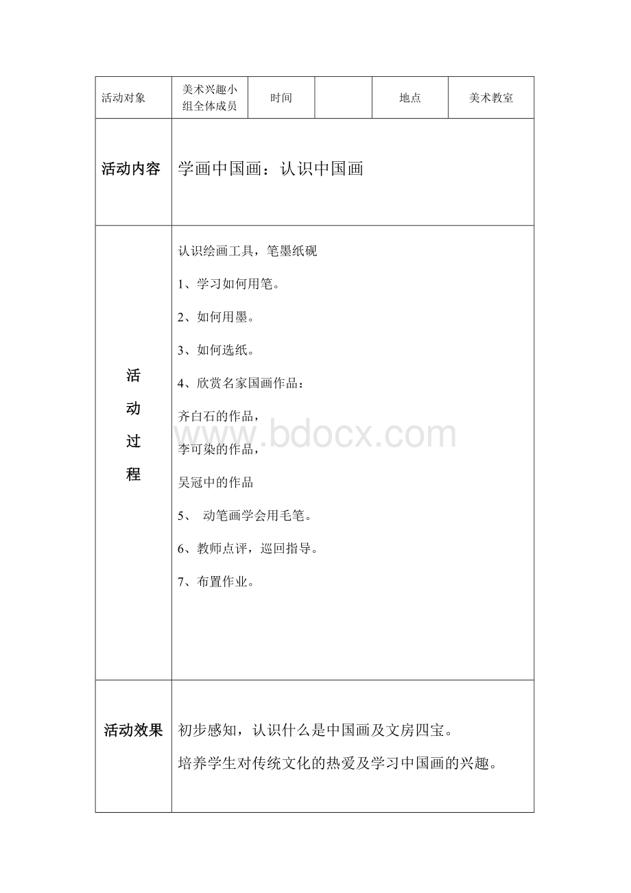 小学国画美术兴趣小组活动记录Word格式.doc