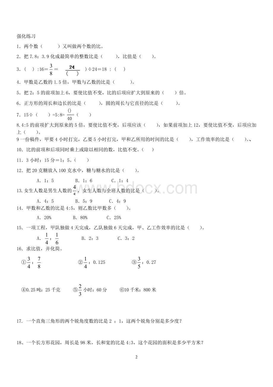 小升初比和比例专题训练卷.docx_第2页