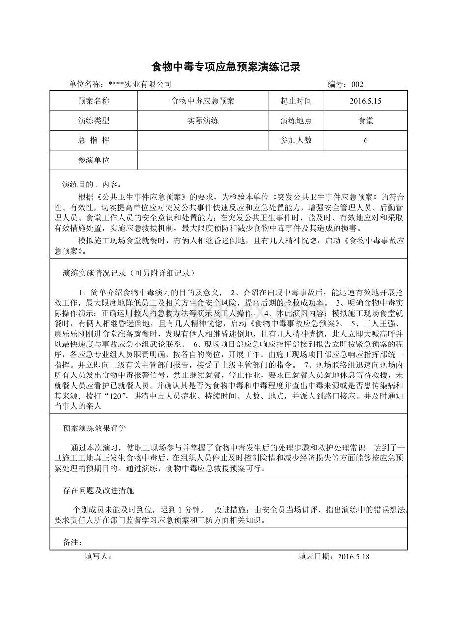 食物中毒专项应急预案演练记录.doc_第1页