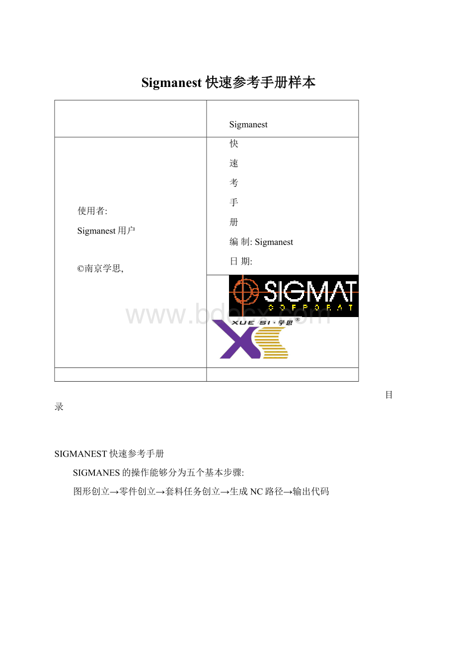 Sigmanest快速参考手册样本.docx