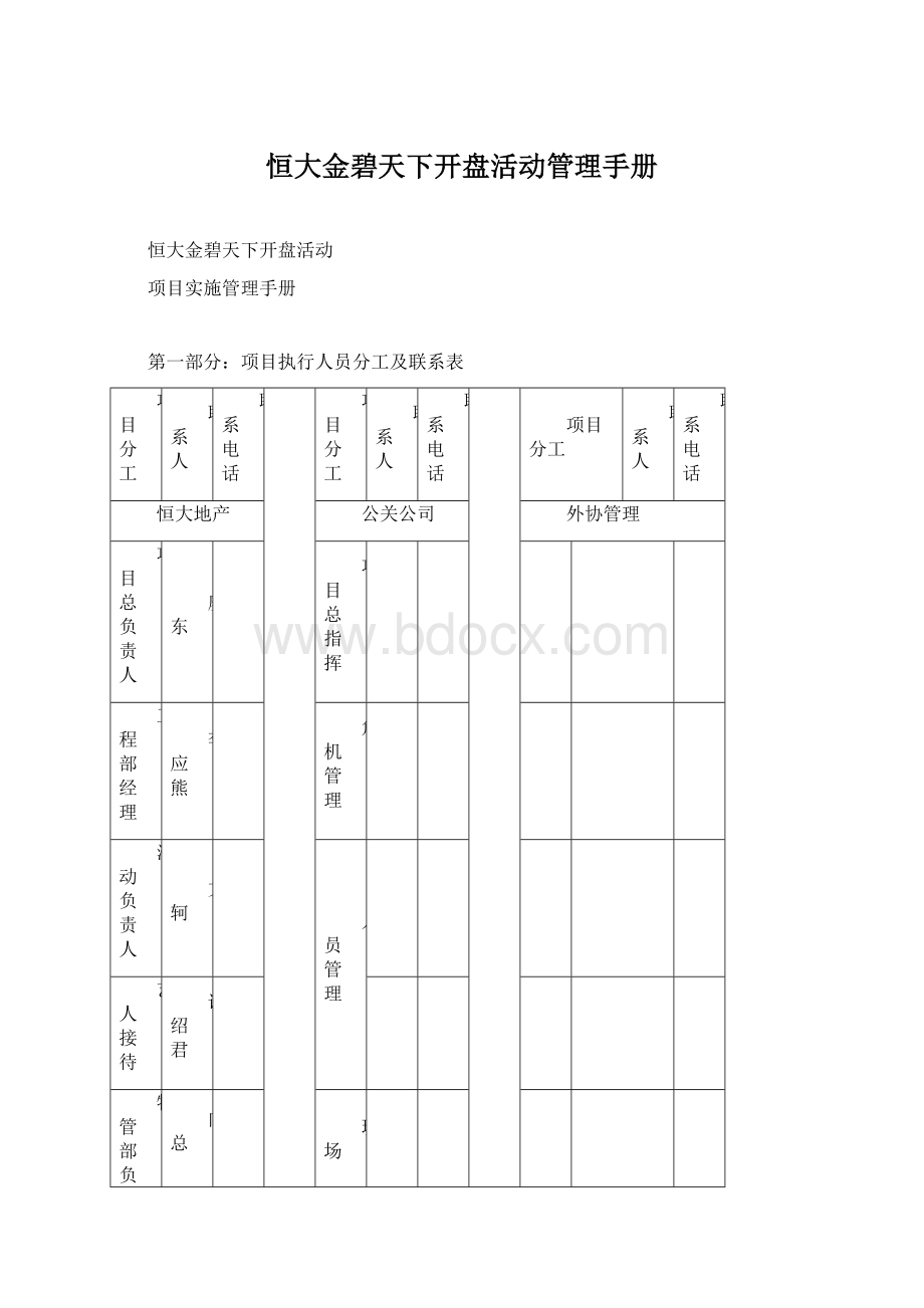 恒大金碧天下开盘活动管理手册.docx