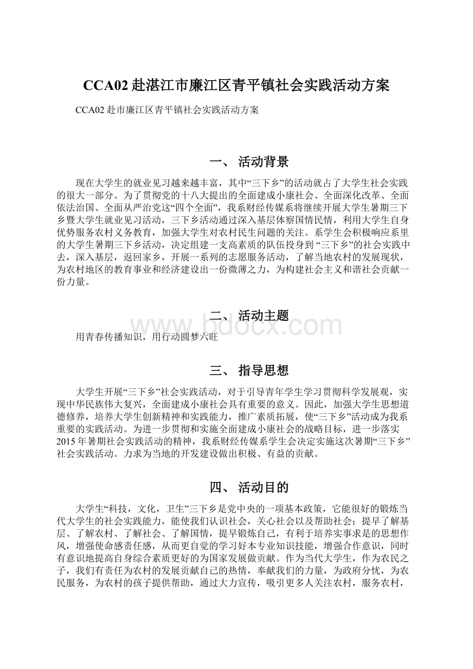 CCA02赴湛江市廉江区青平镇社会实践活动方案.docx