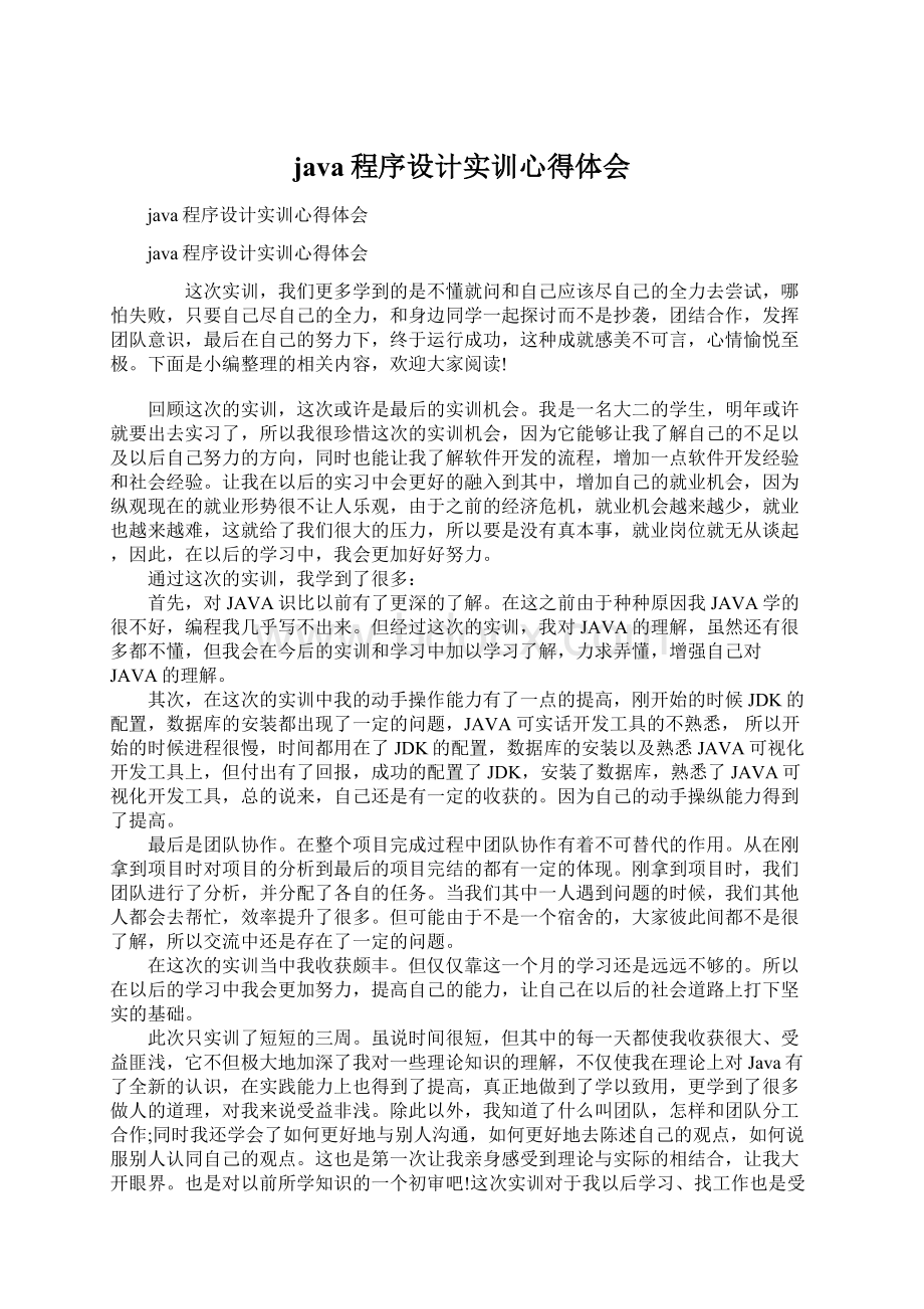 java程序设计实训心得体会.docx