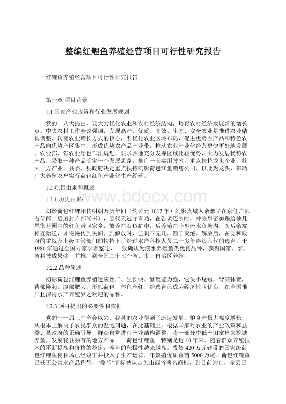 整编红鲤鱼养殖经营项目可行性研究报告Word格式文档下载.docx