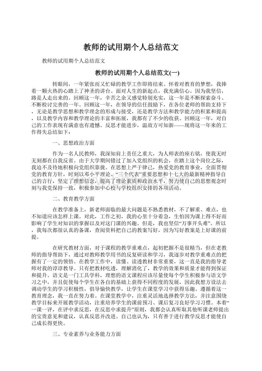 教师的试用期个人总结范文.docx_第1页