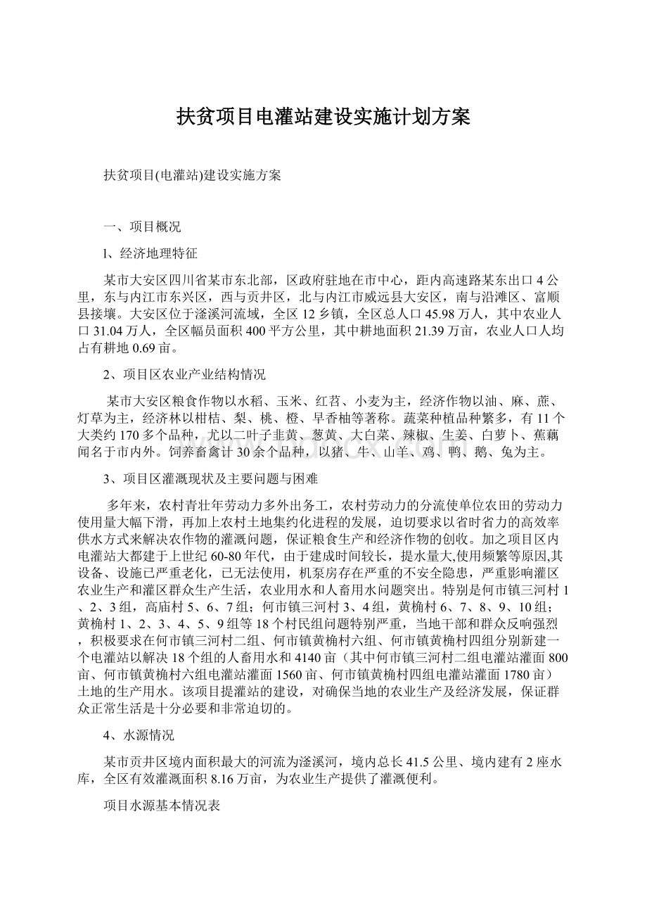 扶贫项目电灌站建设实施计划方案Word格式.docx