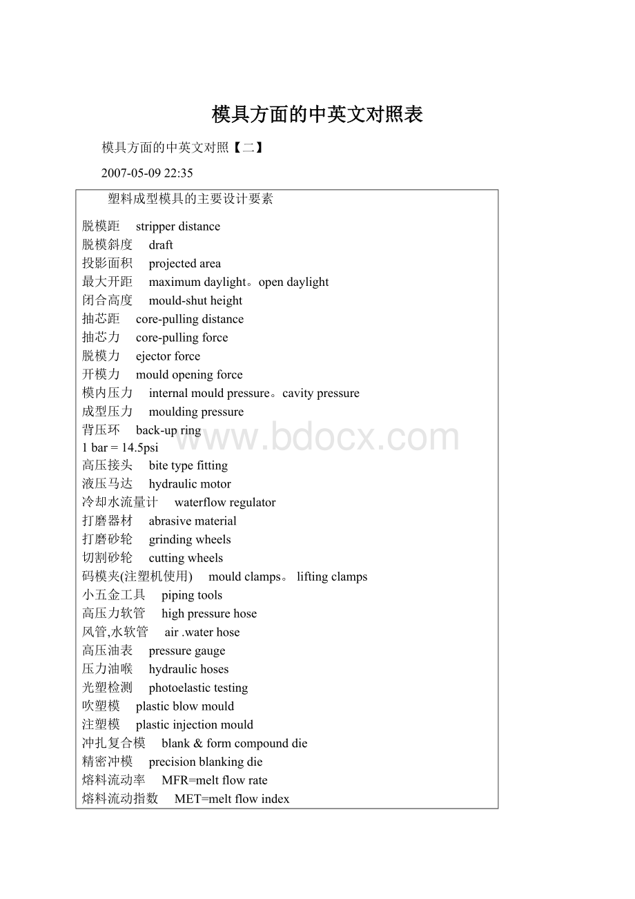 模具方面的中英文对照表.docx