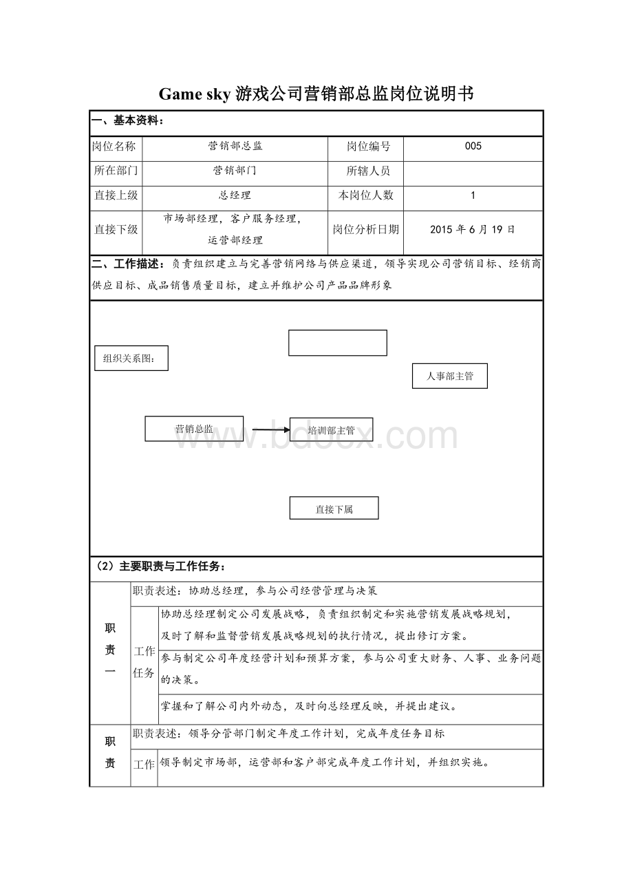 某游戏公司营销部总监岗位说明书.docx