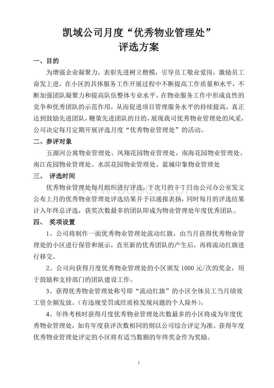 月度优秀物业管理处评选方案Word格式文档下载.doc_第1页