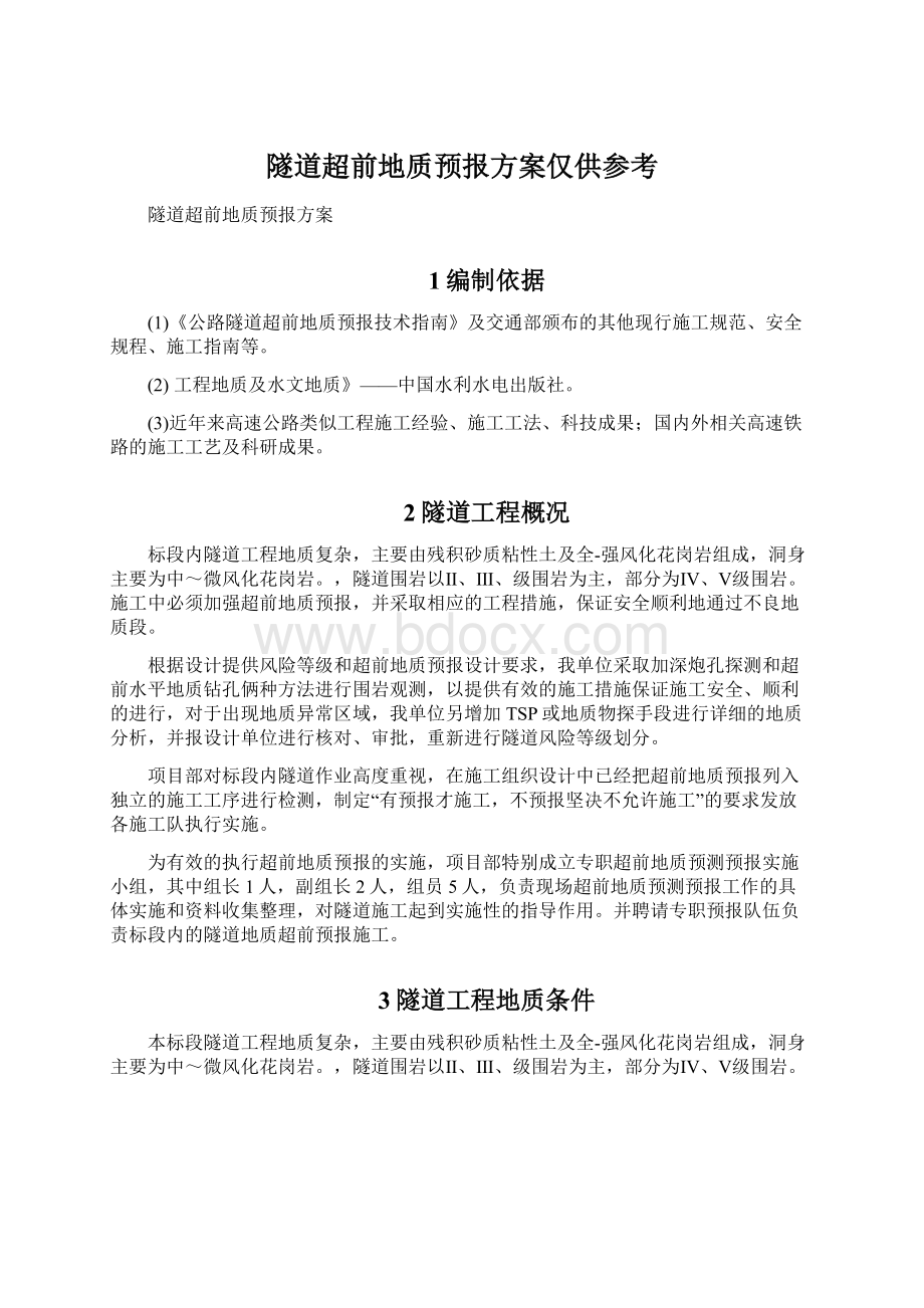 隧道超前地质预报方案仅供参考Word下载.docx