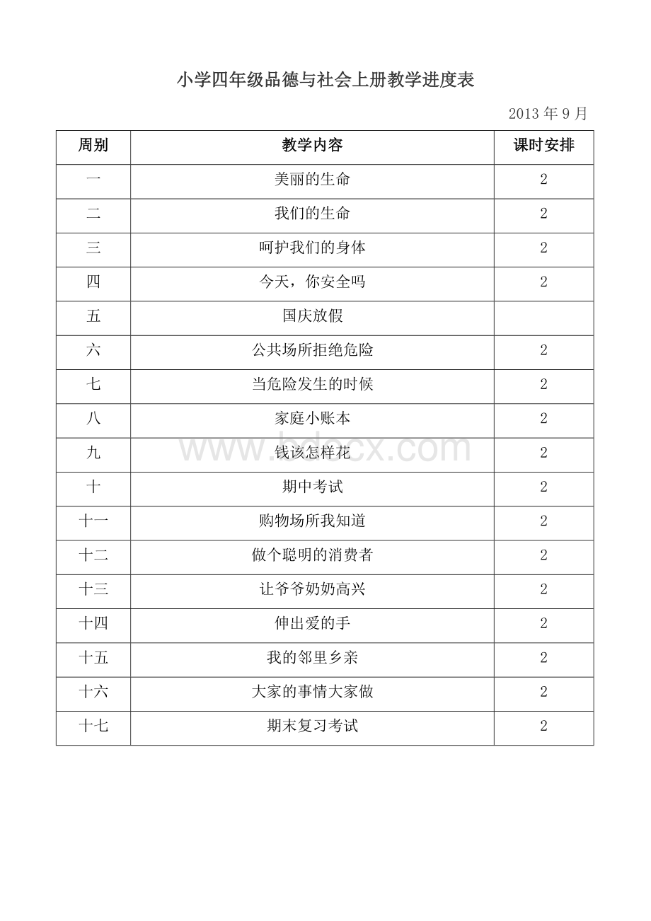 人教版小学四年级上册品德与社会教学计划、进度.doc_第3页