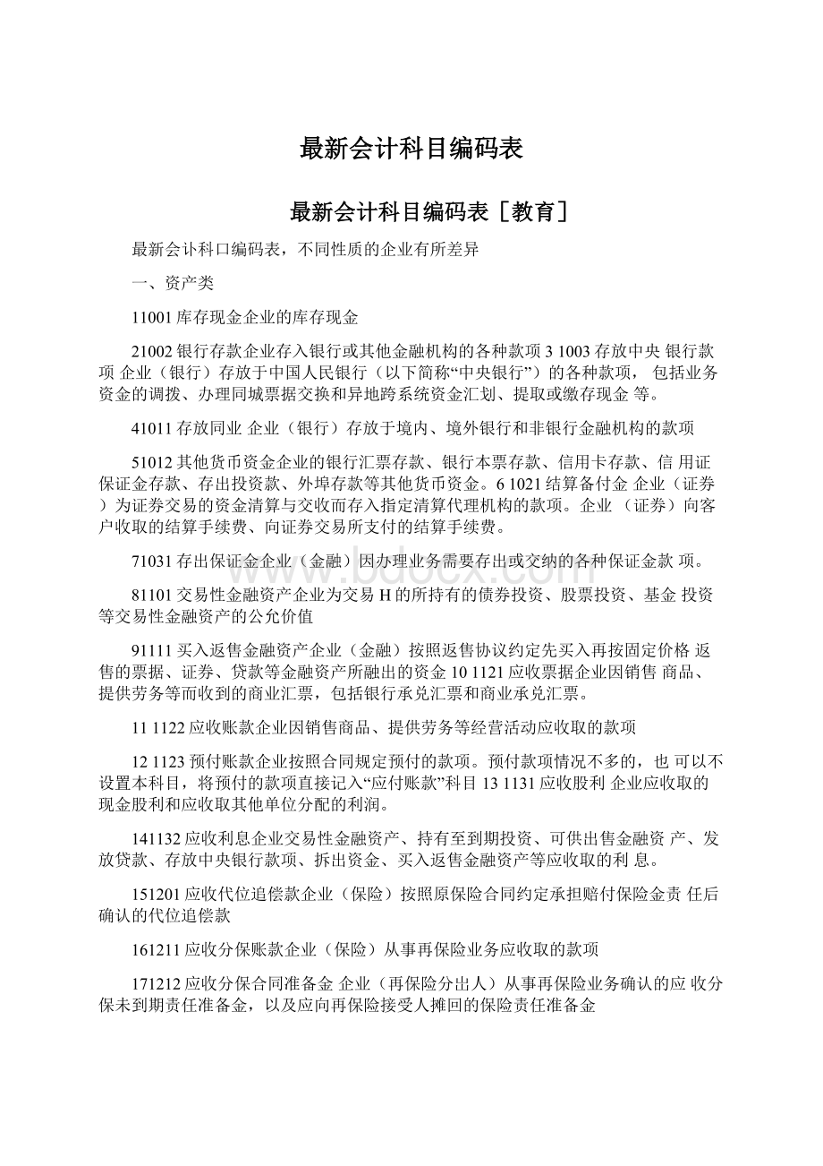 最新会计科目编码表Word文件下载.docx