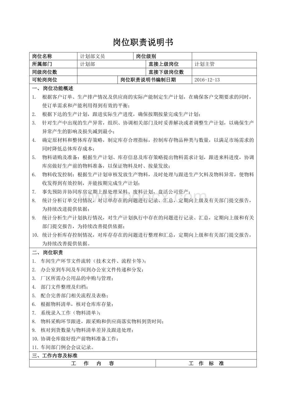 岗位职责说明书(计划文员)-NEW文档格式.doc_第1页