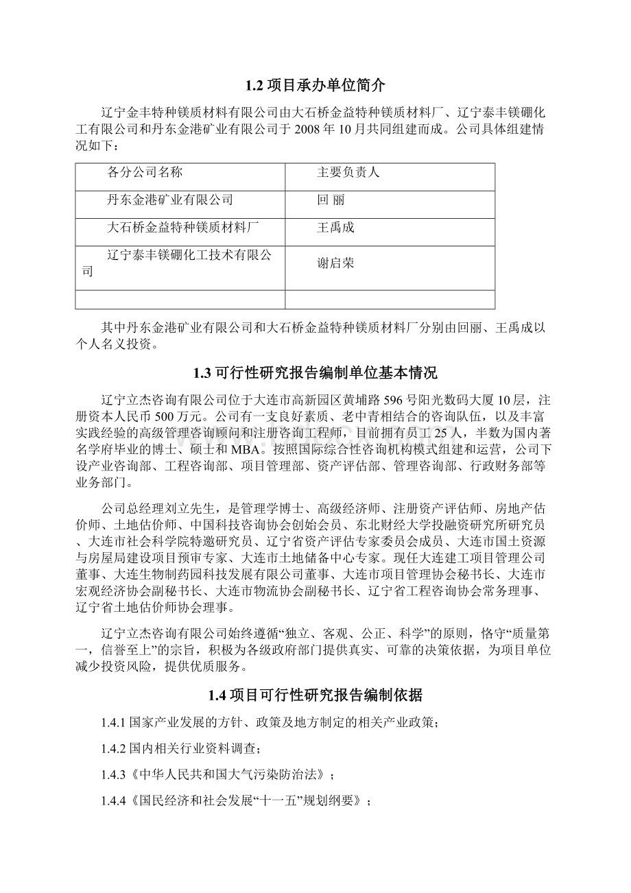 高温电工级氧化镁新建项目可行性研究报告Word下载.docx_第2页