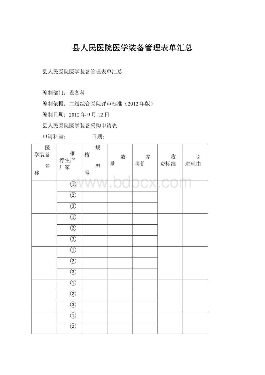 县人民医院医学装备管理表单汇总.docx_第1页