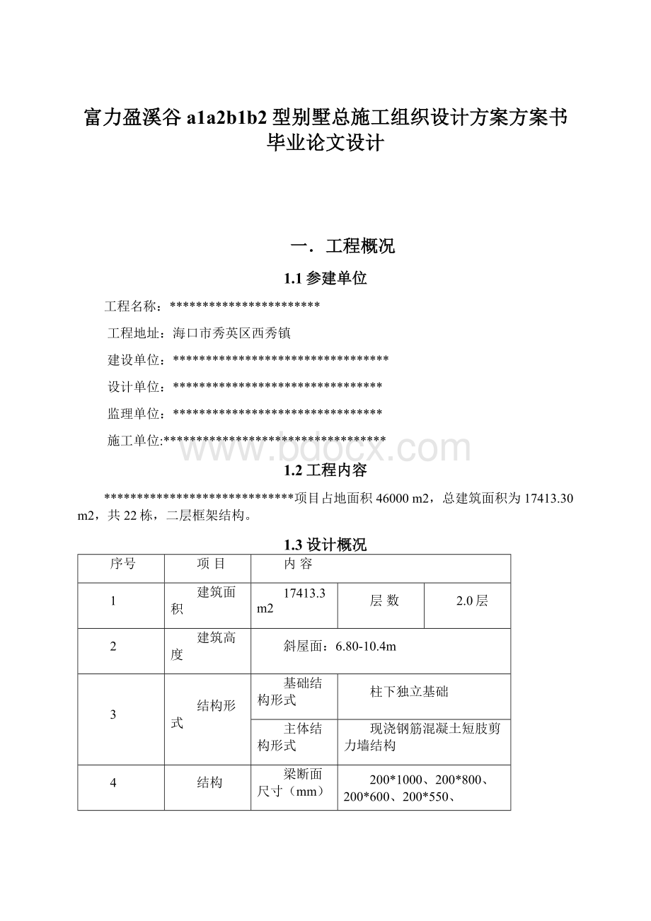 富力盈溪谷a1a2b1b2型别墅总施工组织设计方案方案书毕业论文设计Word下载.docx_第1页