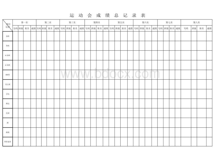 学校田径运动会总记录表.xls