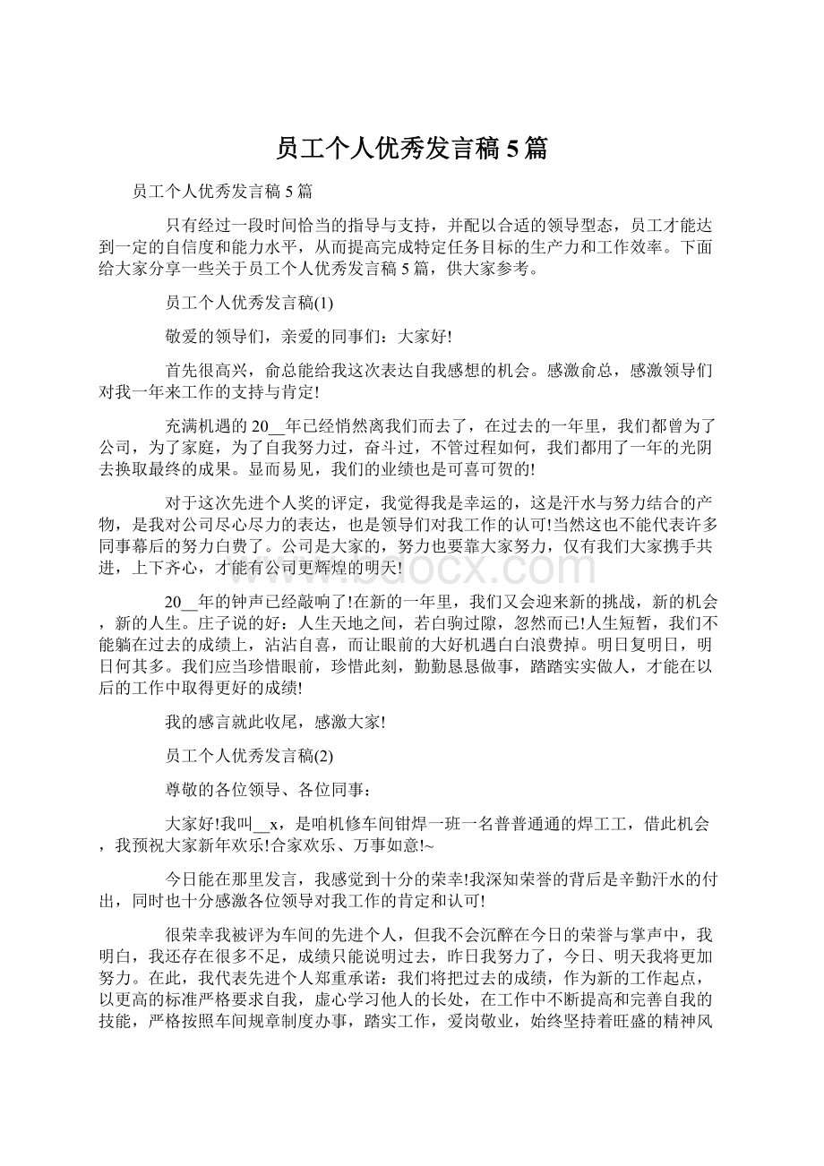 员工个人优秀发言稿5篇Word下载.docx