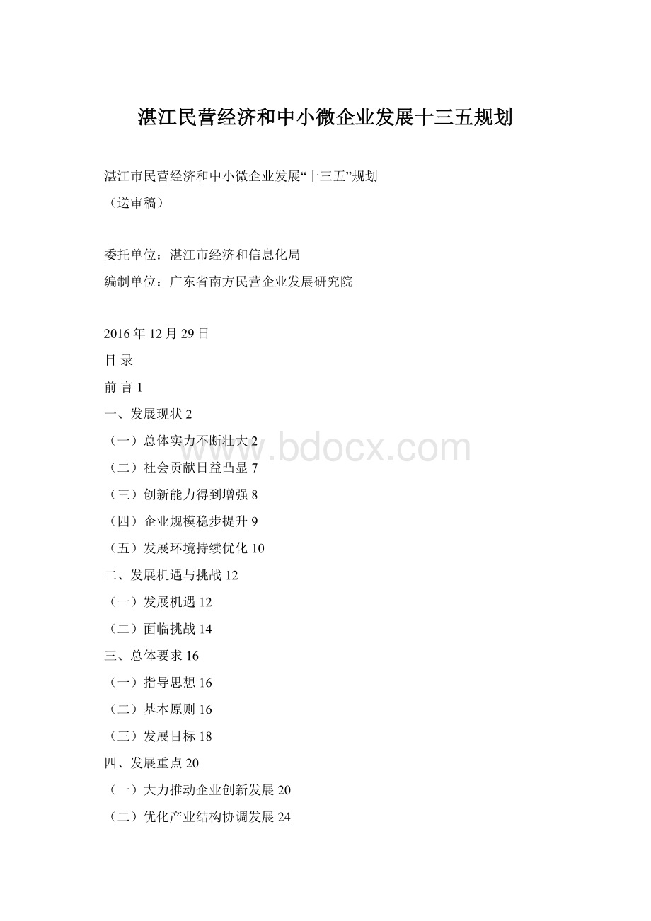 湛江民营经济和中小微企业发展十三五规划Word文件下载.docx_第1页