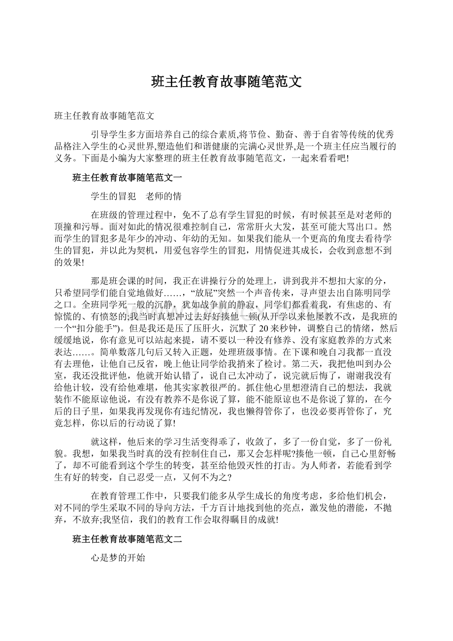 班主任教育故事随笔范文.docx