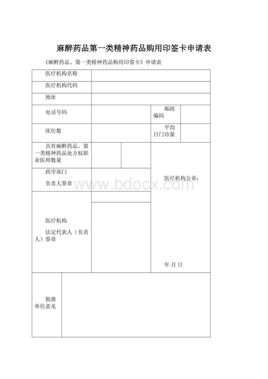 麻醉药品第一类精神药品购用印签卡申请表.docx_第1页