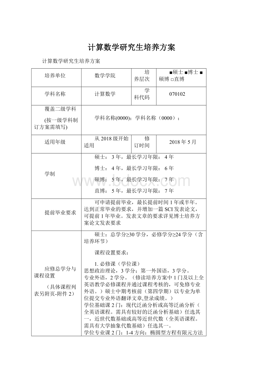 计算数学研究生培养方案Word格式.docx_第1页