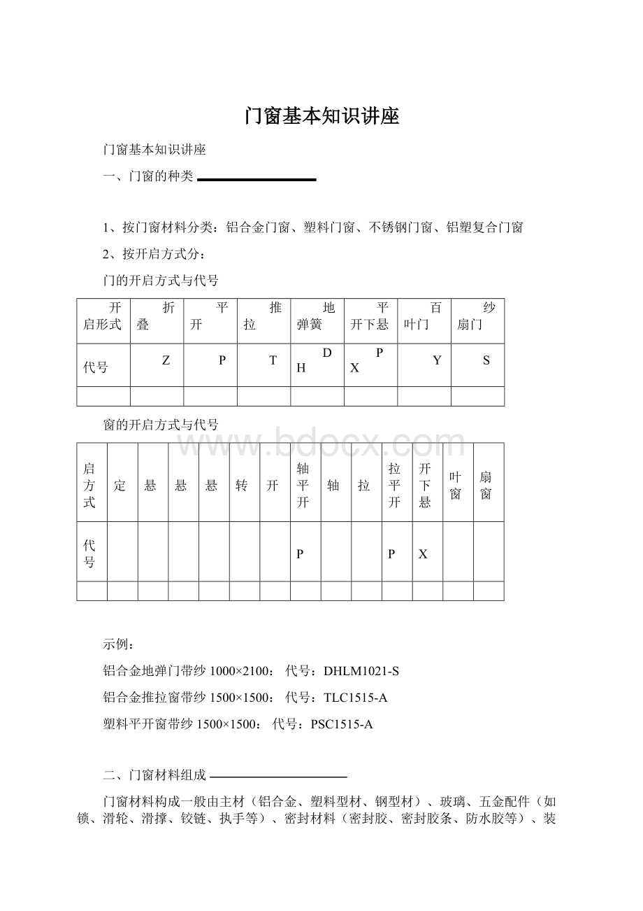 门窗基本知识讲座Word文档下载推荐.docx