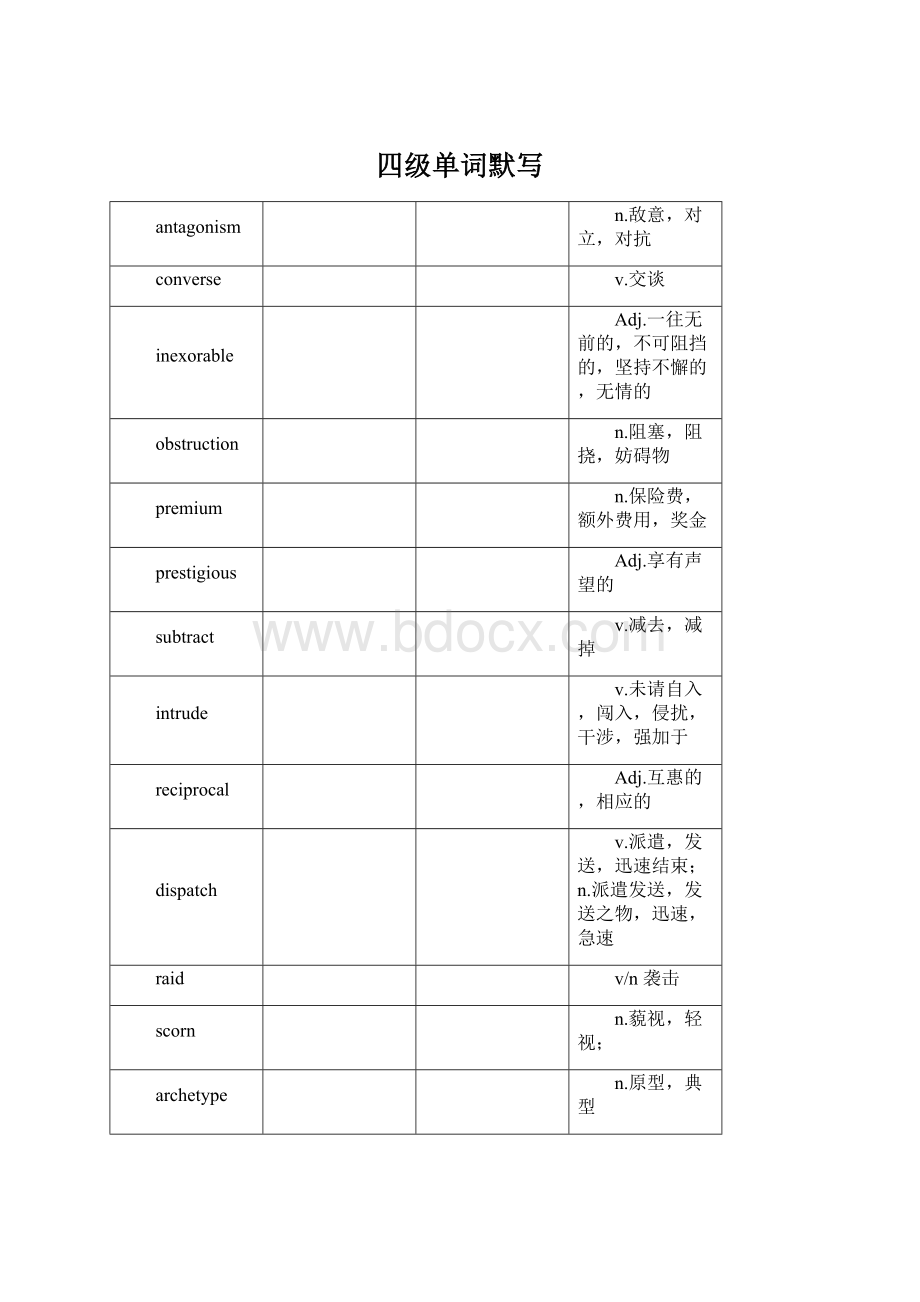 四级单词默写文档格式.docx_第1页