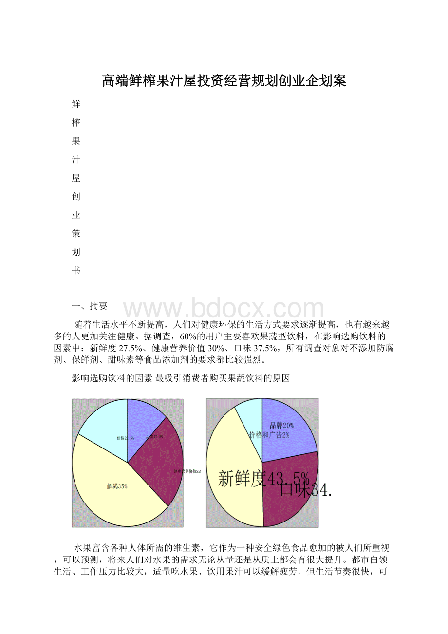 高端鲜榨果汁屋投资经营规划创业企划案Word格式.docx