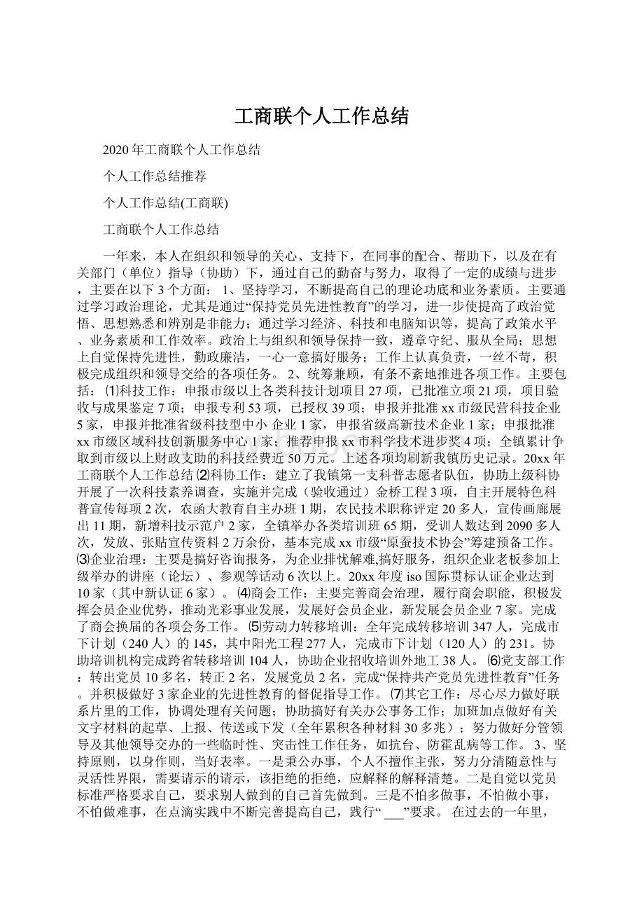 工商联个人工作总结文档格式.docx