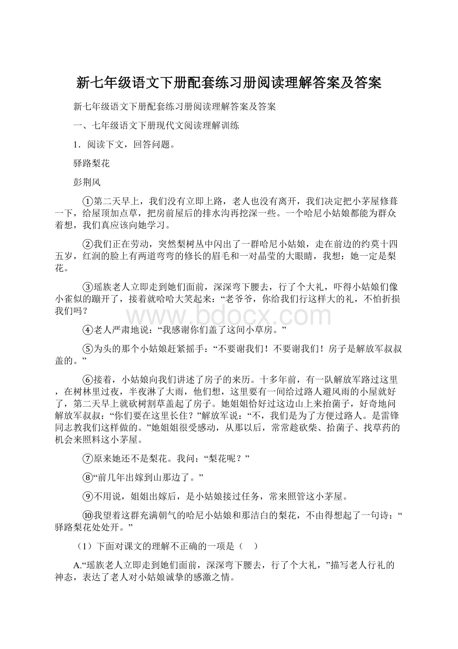 新七年级语文下册配套练习册阅读理解答案及答案文档格式.docx