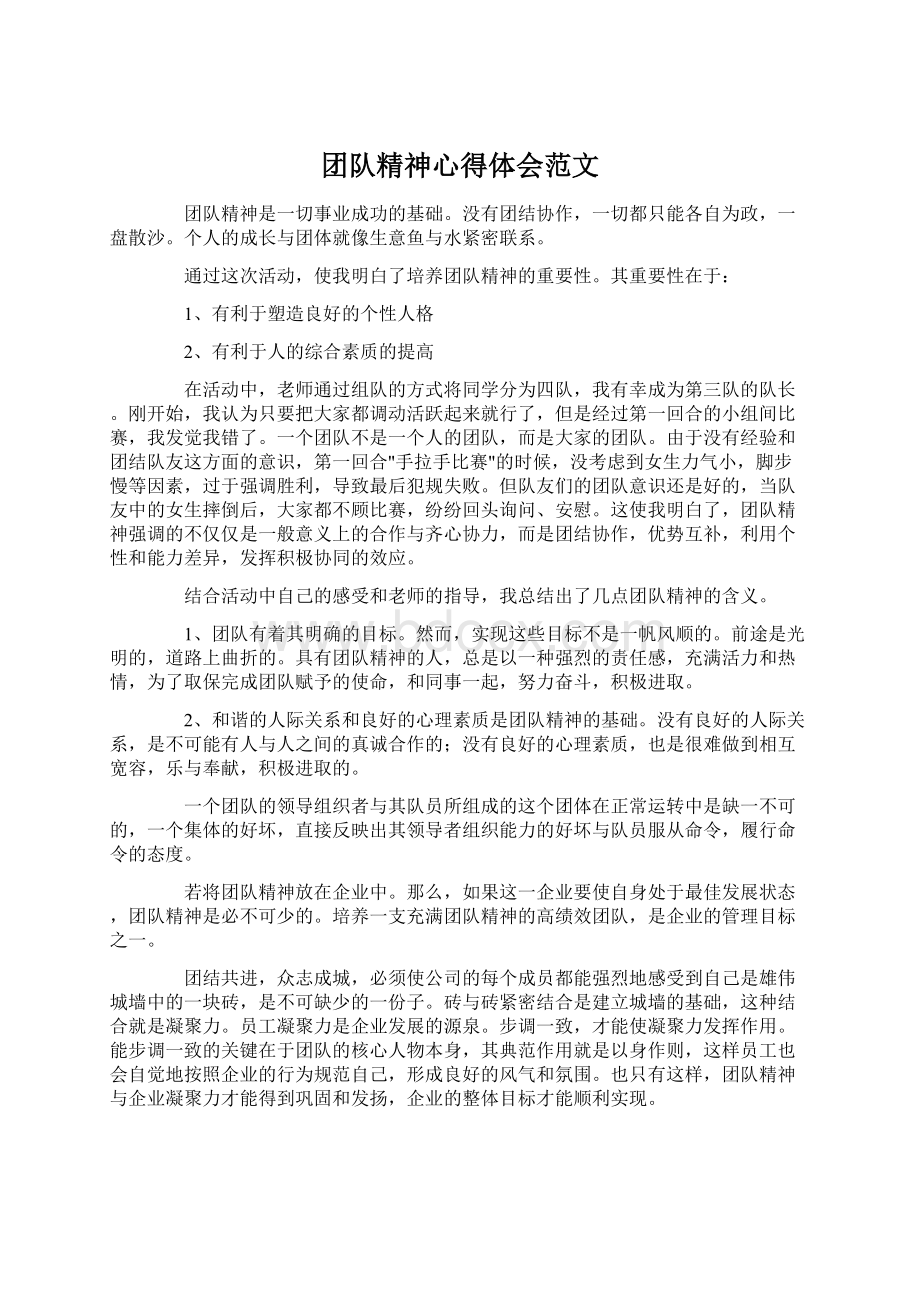 团队精神心得体会范文文档格式.docx_第1页