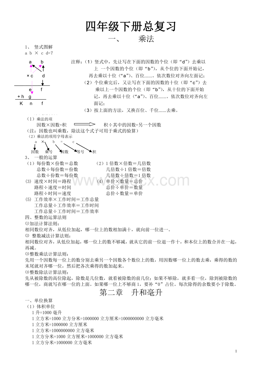 四年级数学下册总复习重点讲义(苏教版).doc_第1页