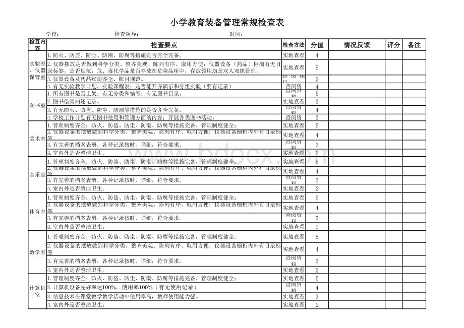 (可以打印)中小学迎国检教育技术装备检查表表格文件下载.xls