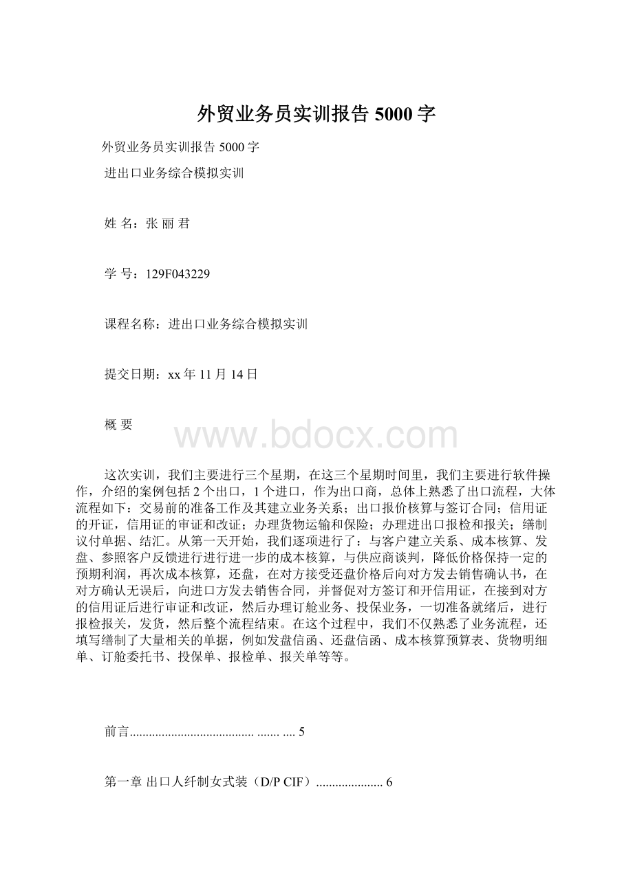 外贸业务员实训报告5000字Word文档下载推荐.docx