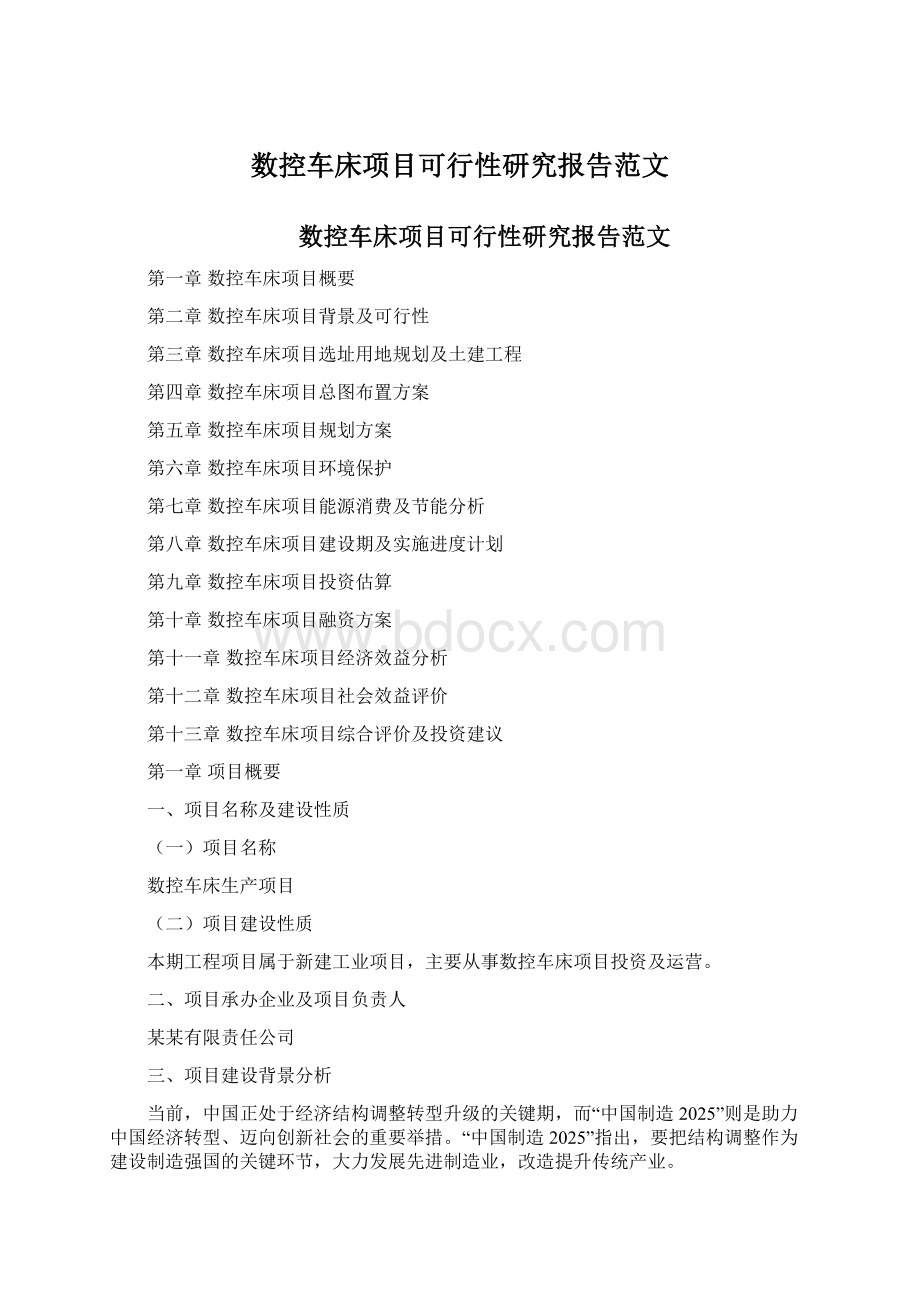 数控车床项目可行性研究报告范文Word文档格式.docx_第1页