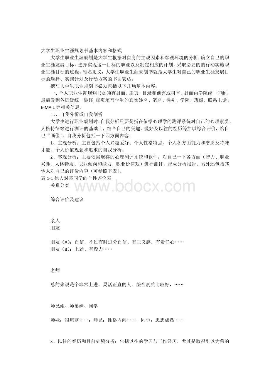 大学生职业生涯规划书基本内容和格式.docx_第1页