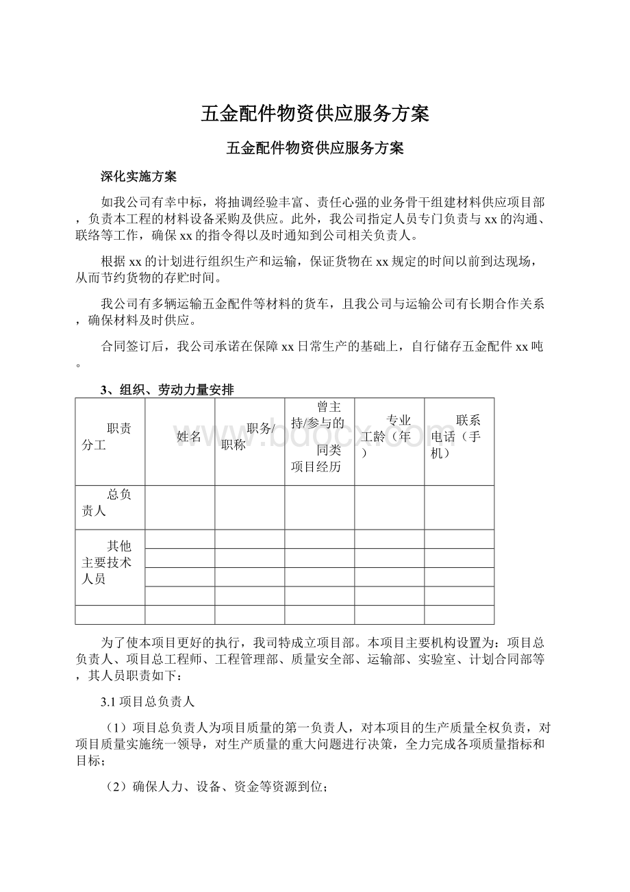 五金配件物资供应服务方案Word文件下载.docx_第1页