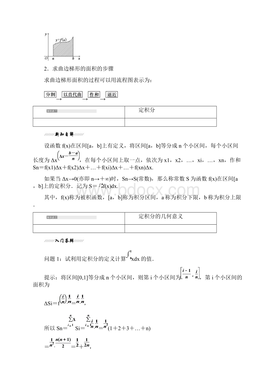 高中数学苏教版选修22教学案第1章 15 151 amp 152 曲边梯形的面积 定积分Word下载.docx_第2页