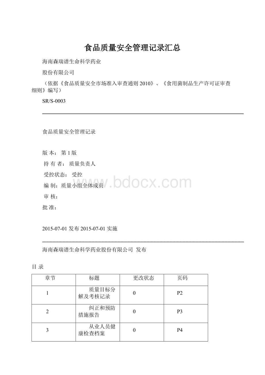 食品质量安全管理记录汇总.docx_第1页