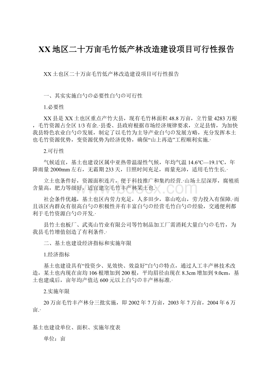 XX地区二十万亩毛竹低产林改造建设项目可行性报告.docx