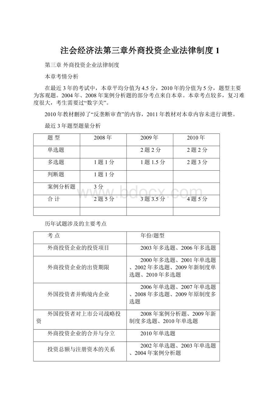 注会经济法第三章外商投资企业法律制度1Word格式.docx_第1页