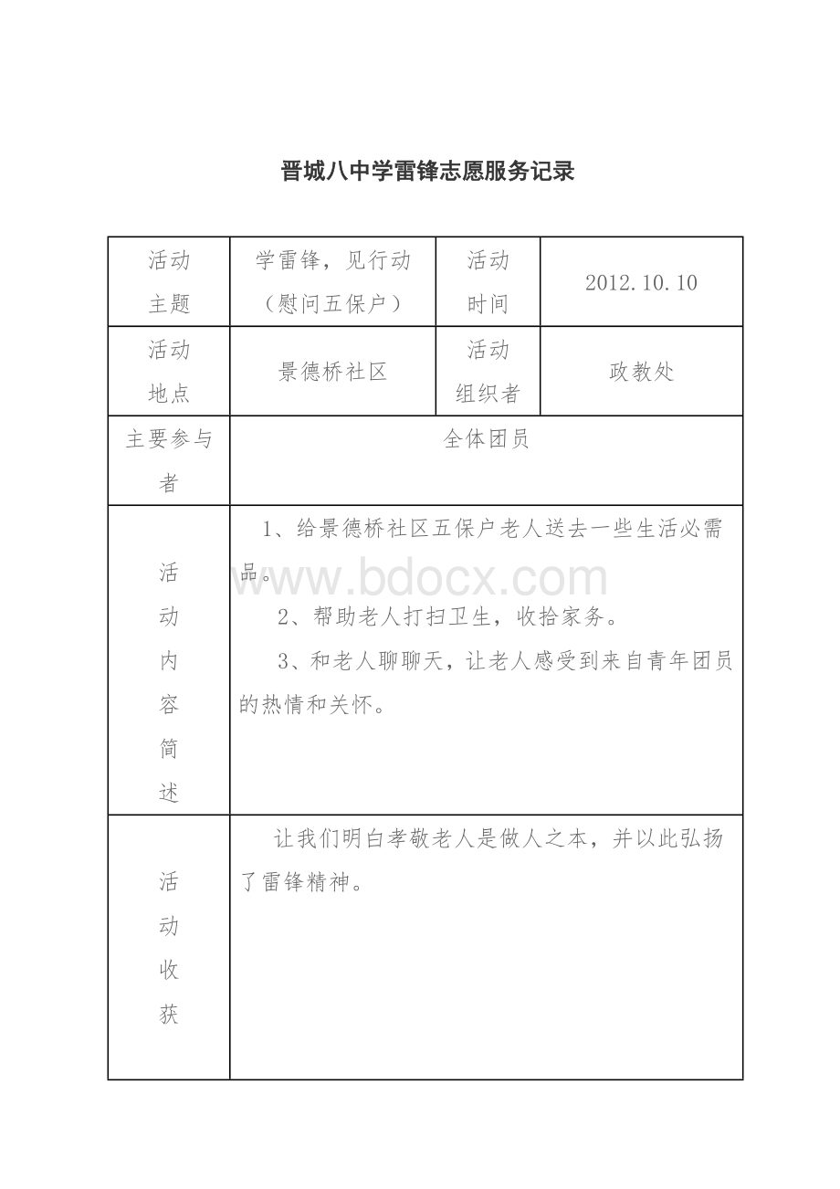 学雷锋志愿实践活动记录表Word格式文档下载.doc_第2页