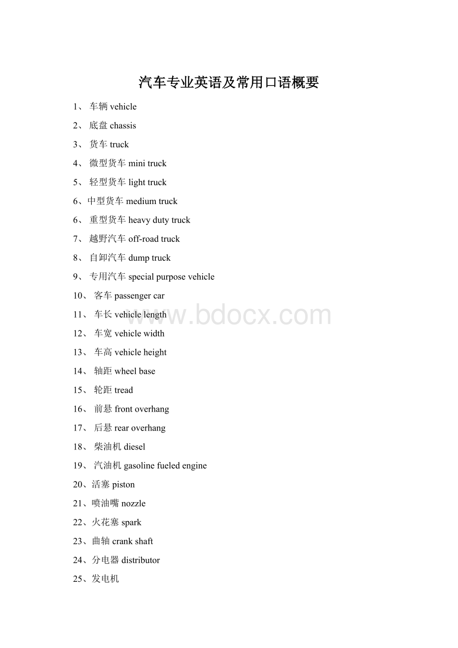 汽车专业英语及常用口语概要Word文档格式.docx_第1页