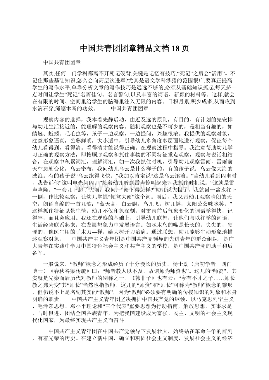 中国共青团团章精品文档18页Word格式文档下载.docx