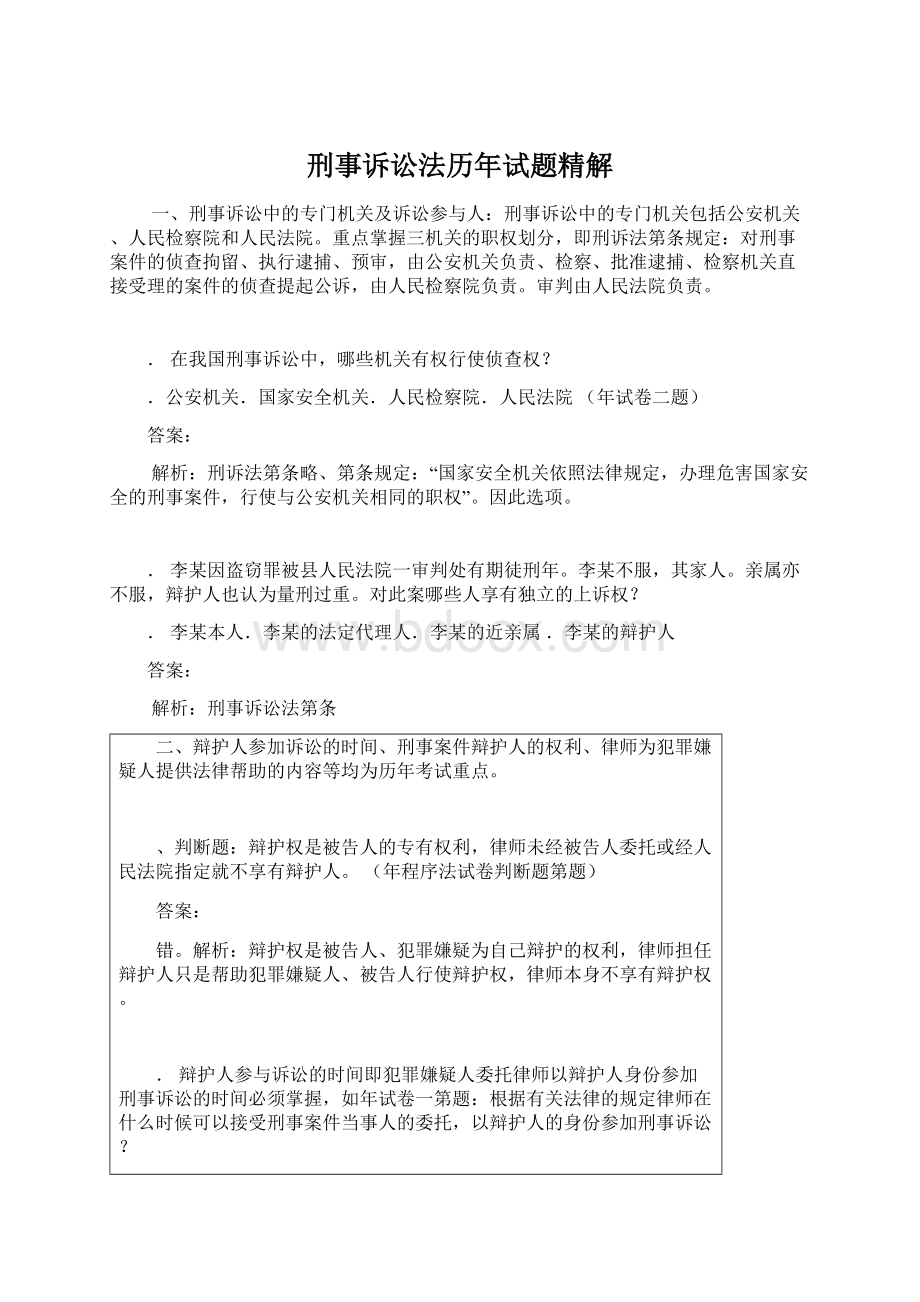 刑事诉讼法历年试题精解Word文档下载推荐.docx_第1页