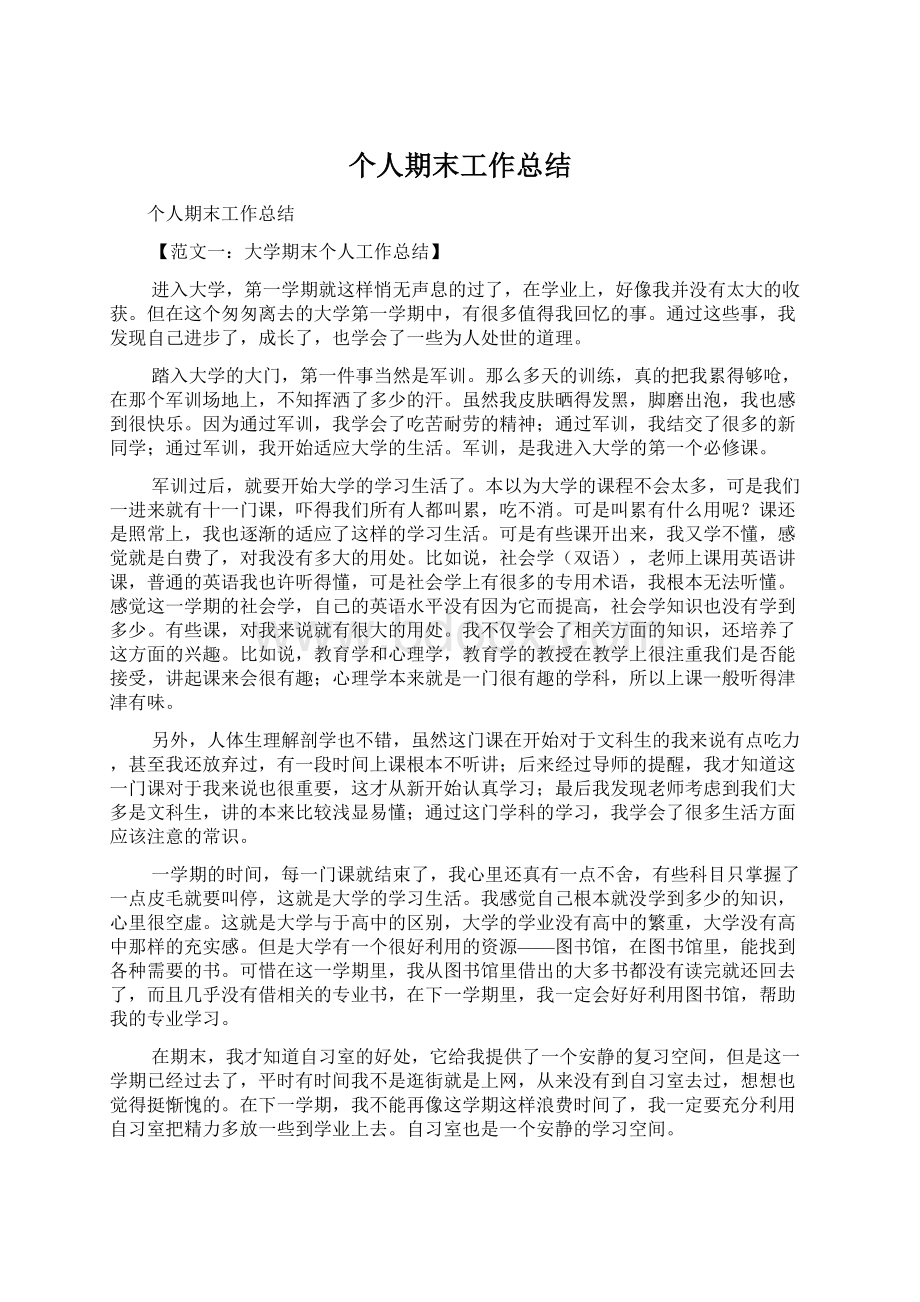 个人期末工作总结Word文档下载推荐.docx